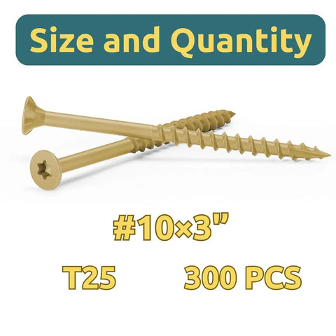 Tan 3 Inch Deck Screws No 10 300 Pack With Torx T25 Bit Included Epoxy Coated Rust Resistant Wood Screws For Outdoor