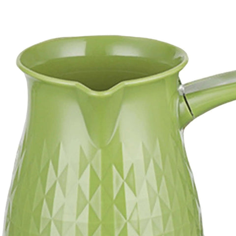 Close-up of Electric Turkish Coffee Pot 500ml Water Kettle With Handle Fast Heating 600W Coffee Maker in green with easy pour spout