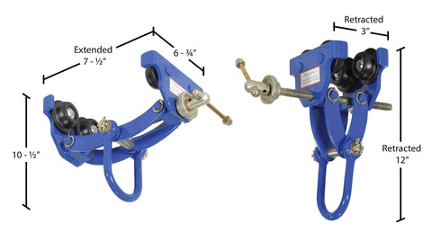 Steel Quick Install Manual Trolley 4000 Lb Capacity With Four Rollers Lifting Eye And Safety Ring 10 Inch Headroom Blue Finish