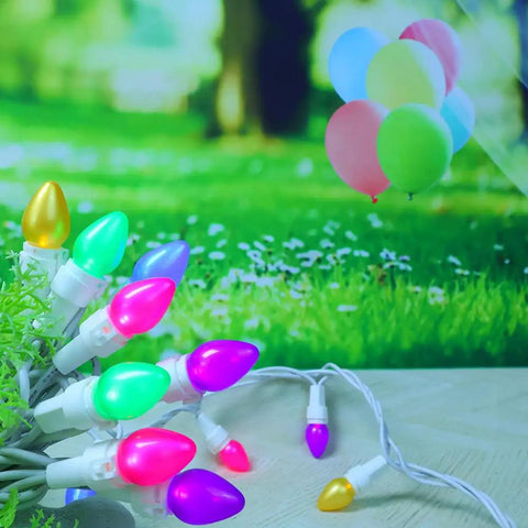 Easter LED String Lights 50 Count Glass C3 Bulbs Multi Color Pastel 120V End To End Connectable UL ETL Certified IP44 Outdoor