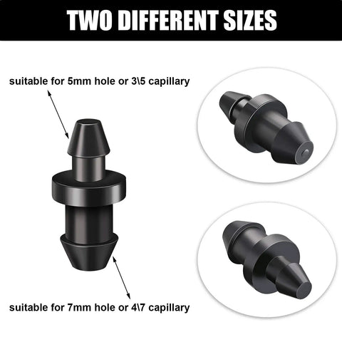 Diagram of Drip Irrigation Plugs 1/4 Inch Tube Closure Goof Hole Plugs Irrigation Stopper for Garden in two sizes.