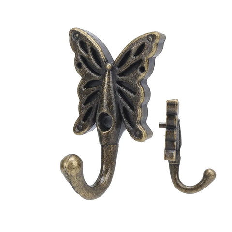 5 Piece Heavy Duty Vintage Wall Coat Hooks With Pre Drilled Holes And Mounting Screws, antique butterfly design, solid zinc material.