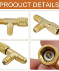 Two Pack Quick Connect AC Valve Core Adapter Tee With One Quarter Inch Brass Fitting showing detailed views of the brass fittings.