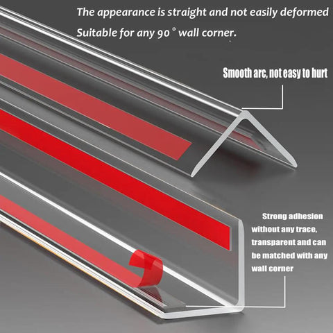 Heavy Duty Self Adhesive Wall Corner Guards 10 Pack Clear Polycarbonate Impact Resistant Edge Protectors on 90° wall corner.