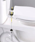 Rock Solid Universal Toilet Seat Bolt Kit Includes Four Heavy Duty Brass Fasteners With Corrosion Resistant Metal Nuts And Flanged Washers Plus Soft Rubber Gaskets For No More Drip Drama And Foolproof Swap Out showing installation on toilet.