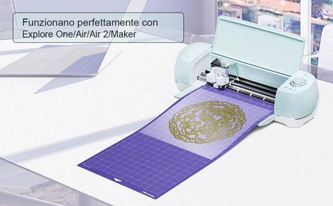 WORKLION 12x24 cutting mat for Cricut Explore One/Air/Maker, purple grid mat shown loaded in a cutting machine