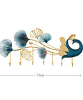 Sleek Wall Mounted Coat Rack With Extended Hook Arms For Entryway, modern design with floral elements, gold and teal colors.