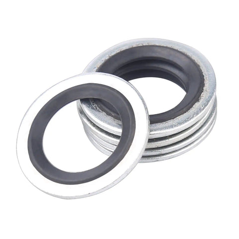 Stack of metal washers with rubber inner rings from AC Compressor Port Seal Washer Kit 45 Piece Gasket Set For Car AC Repairs With Bonded Seals