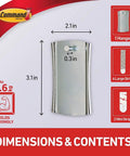 Dimensions and box contents of Damage Free Hanging Picture Hangers With No Drill No Tools Frame Hanger For Living Spaces Holds Up To 8 Pounds Includes One Metal Hanger And Four Large Strips For Quick Hole Free Wall Displays.