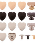 Hassle Free 15 Piece Heart Shaped Leather Rivets Kit Dope Alloy Studs And Screws in gold, black, silver, and bronze finishes