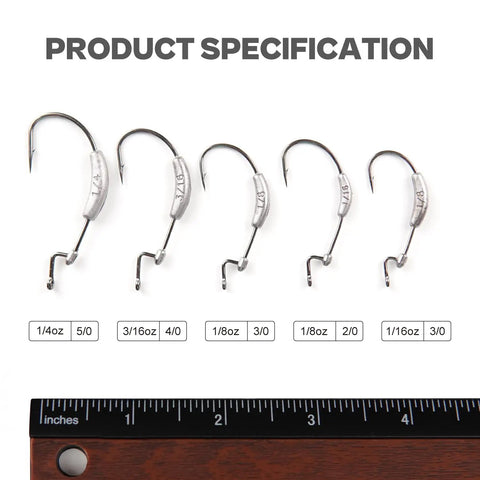 Weighted Swimbait Hooks With Molded Bait Keeper Weedless EWG Worm Hooks Sizes 1/16 Oz 1/8 Oz 3/16 Oz 1/4 Oz 2/0 3/0 4/0 5/0 Assorted