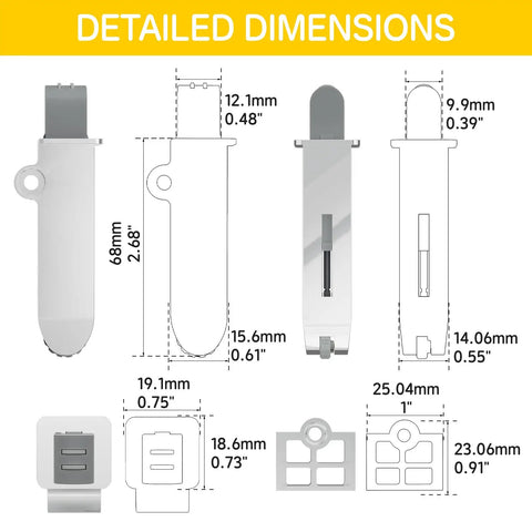 Soft Close Motion Damper For Cabinets, Smooth No Slam Closing, Hydraulic Buffer, Replacement Hardware, Hidden Concealed Mechanism For Face Frame And Frameless Hinges, 55N, Easy Side Mount Installation; dimension chart