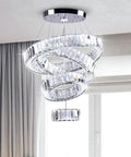 Four Ring LED Crystal Chandelier With Adjustable Ring Sizes, Sleek Stainless Steel Modern Ceiling Light for living room in cool white