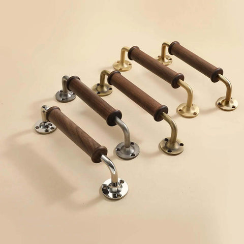 Two Pack Walnut Wood Door Pull Handles With Antique Nickel Backplates For Fence Gate Barn Door Closet Sliding Door Indoor Handrail