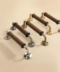 Walnut Wood Door Pull Handle Set For Barn Doors Gates Fence Closets And Sheds Smooth Polished Grip With Brass Accent Heavy Duty