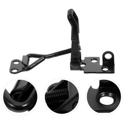 Black four-piece stainless steel toggle latch clamps with 200kg holding capacity, adjustable quick release for tool boxes and chests.