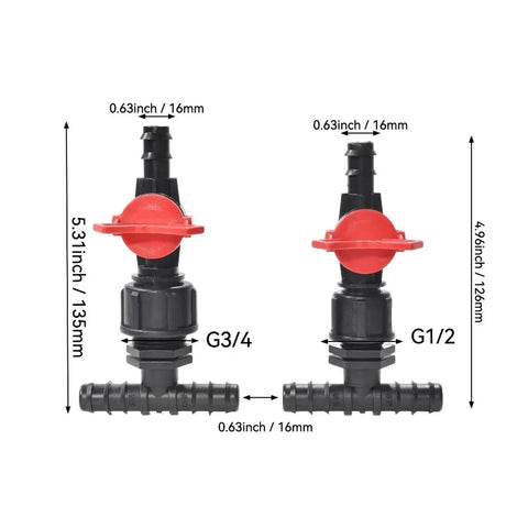 Easy Install Garden Hose Splitter Tee Reducer With Tap Valve 16mm To Half Inch Barb Connector Three Way Fitting For Drip Irrigation System And Outdoor Watering For Lawn Garden Beds Potted Plants And Veggie Plots, G3/4 and G1/2 sizes