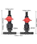 Durable 16mm And One Half Inch Garden Hose Splitter Tee Reducer Barb Connector With Tap Valve Three Way Fitting For Drip Irrigation System Ideal For Garden Mains And Lawn Care Outdoor Use Easy Install, G3/4 and G1/2 size