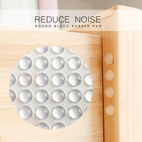 Clear Silicone Adhesive Bumper Pads Pack Of 100 For Drawers Cabinets Glass Tops Cutting Boards Frames And Small Furniture 8mm Round 4mm Thick Self Adhesive Cushions That Prevent Scratches Dings Marring Slippage in drawer corner close-up.