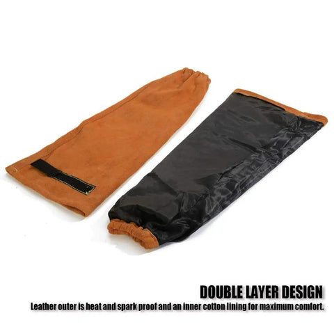 Leather Welding Sleeve For Men And Women, Heat And Flame Resistant Arm Protection With Kevlar Stitching And Cotton Lining, Extra Thick Split Cowhide, One Size Fits Most, Brown, double layer design