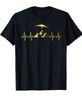 Black Funny Hang Glider Art T Shirt For Men And Women Hang Gliding Lovers Gift Cool Hang Glide Design Tee with yellow graphic.