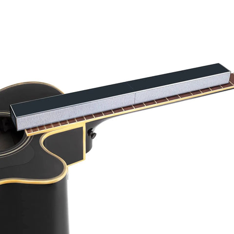 Guitar Luthier Tool Kit With 16 Inch Fret Leveling Beam shown on guitar neck surface