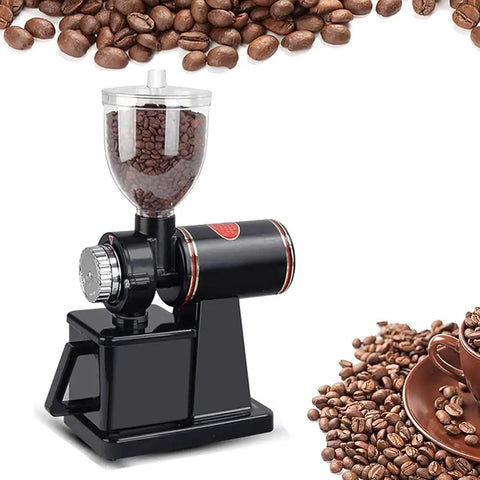 Portable Stainless Steel Electric Conical Burr Coffee Grinder With Eight Gear Precise Settings For Espresso Drip French Press Spice Nut And Grain Grinding Badass Build No Sweat Grind Setup next to coffee beans.