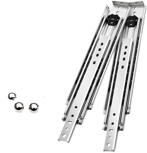One Pair Heavy Duty Full Extension Drawer Slides Spanning Sixty Eight Inches Cold Rolled Steel Guide Rails with three balls for smooth operation.