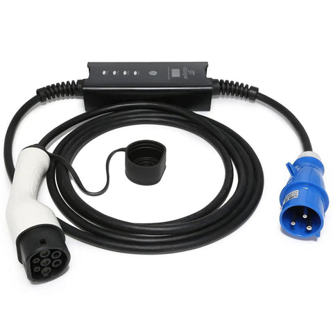 Portable 2nd Gen EV Charger For 220-240V Outlets Up To 32A Smart Charging Cable, black 5m coiled with white plug