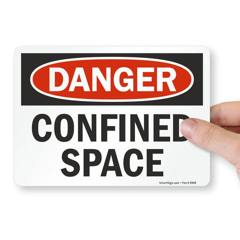 Front view of Danger Confined Space OSHA Sticker Labels 5x7 Inch 5 Mil Laminated Polyester With SuperStick Adhesive