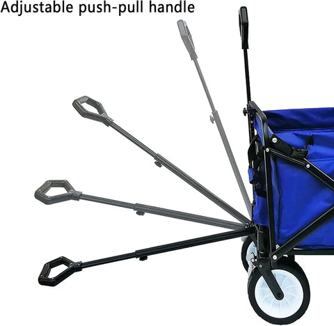 Heavy Duty Foldable Trolley For Camping And Garden Transport With Push Pull Rod And Adjustable Handle, Portable Utility Cart Capable Of 100kg And 220lbs, Durable Outdoor Gear Style 2 Or Style 3 with adjustable handle shown in multiple angles