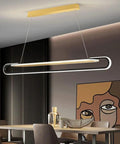 Long Ring Aluminum Pendant Light With Acrylic Shade Modern LED Ceiling Hanging Lamp For Living Room over dining table