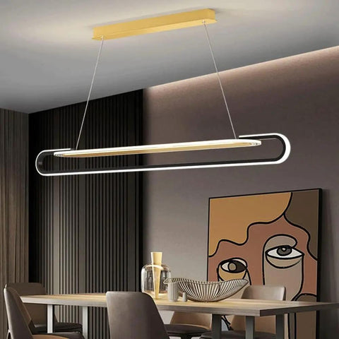 Long Ring Aluminum Pendant Light With Acrylic Shade Modern LED Ceiling Hanging Lamp For Living Room over dining table
