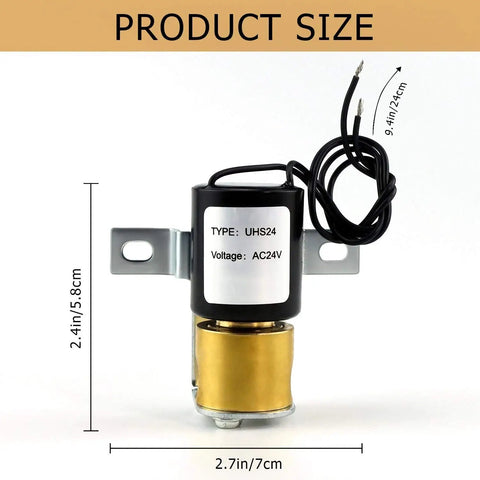 Front view of Humidifier Solenoid Valve Replacement Kit UHS24 24V with dimensions, compatible with Honeywell HE25 HE2526 humidifiers.