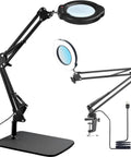 Magnifying Glass Desk Lamp With Clamp And Base, Real Glass Lens, 84 LEDs, 4.2 Inch Diameter, Five Color Modes, 10 Stepless Dimmable Settings