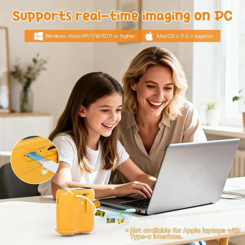 Cool 2-In-1 Kids Microscope And Telescope With 1000X Digital Zoom, HD Portable Science Toy For Ages 4-12, Learn Plants Insects And Birds, Educational Birthday Gift, Yellow shown with laptop use