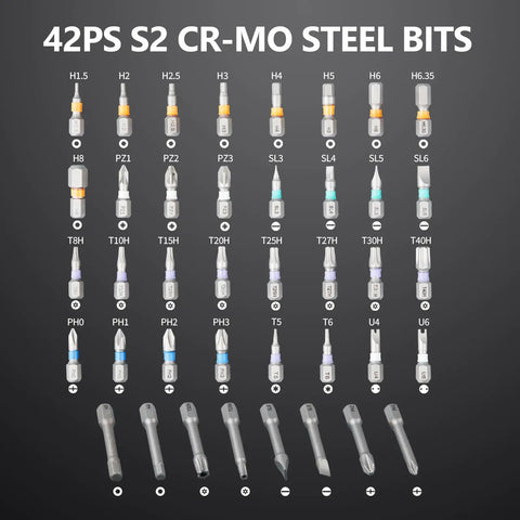 All-Purpose 42-In-1 Magnetic Ratchet Screwdriver Set With S2 Steel Bits on display board