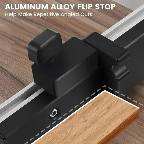 Slick Brass Handle Miter Gauge With Smooth Roll Track Stops And Solid Build Box Joint Jig, Dead Center Table Saw Router Alignment Ruler with aluminum alloy flip stop.