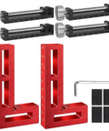 Heavy Duty 90 Degree Corner Clamps For Woodworking Set With Aluminum Positioning Squares And 4 C Clamps Rock Solid Right Angles For Cabinets Frames And Drawers Fast Setup And Crisp Precise Joints, red aluminum squares and 4 C-clamps