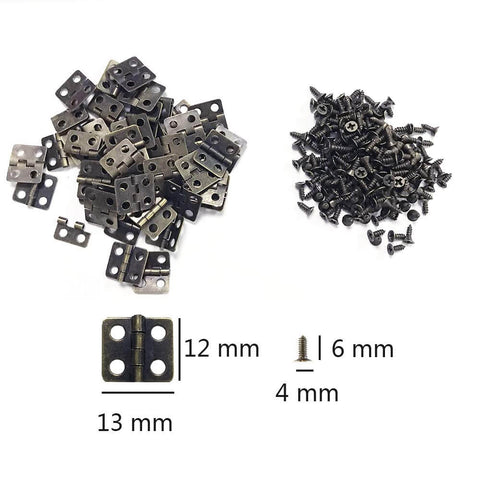 Vintage Style Mini Copper Hinges Set With 50 Pieces And 200 Nails For Wooden Boxes Jewelry Chests And Cabinets DIY Hardware Bronze 13x12mm Daimay Antique Brass Finish And Easy Install