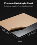 Black acrylic sheets with protective film, 12x16 inches, 3mm thick for crafts and laser cutting