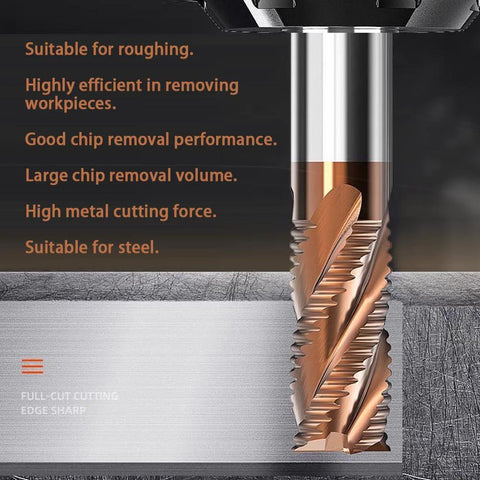 Sisona 1/4 in carbide roughing end mill, 4-flute, 1/4 in shank, 2.5 in OAL for alloy/hardened steel