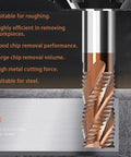 Carbide Roughing End Mill, Half Inch Cutting Diameter, Four Flute, Half Inch Shank, TiN Coated for Hardened and Alloy Steels