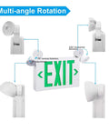 LED Exit Sign Battery Backup Emergency Light With Two Lamp Heads, Green Fire Exit Sign With Emergency Lights, multi-angle view