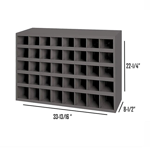 All In One Stainless Steel Bolt Nut And Washer Kit 1/4-20 Through 1/2-13 Includes Hex Head Cap Screws Flat Washers Lock Washers Hex Nuts And Nylon Locknuts In A 40 Hole Bin gray 40-hole storage bin with dimensions