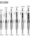 Pro Level 6 Piece HSS Square Twist Drill Bit Kit Designed For Weekend Warriors And Craftsmen Who Want Perfect Square Holes and Hassle Free Performance From Morning To Night; six drill bits of varying sizes displayed.