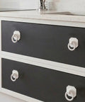 Four Pack Satin White Cabinet And Bifold Ring Pull Handles With One And Three Fifths Inch Backplate on dark kitchen drawers