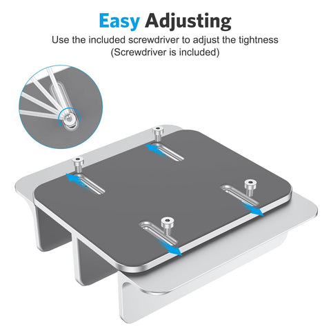 Adjustment screws on Dual Dock Vertical Laptop Stand With Aluminum Desktop Frame, Adjustable Width, Supports Two Laptops Up To 17.3 Inch