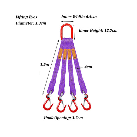 Beefy Four Leg Bridle Web Sling With Polyester Straps And Quick Release Buckle Plus Wide Mouth Hooks G80 Alloy Steel Engine Lift Chain