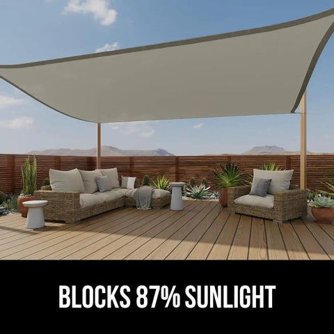 Installed Heavy Duty Sun Shade Canopy 12 By 16 Ft Gray Built To Last With UV Protection Fade And Tear And Rust Resistant
